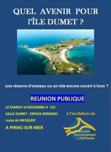 Lire la suite à propos de l’article Accès à l’île Dumet – Réunion d’information et de débat organisée par DEP le 16/12/2023 à 11h00 à Kerdinio